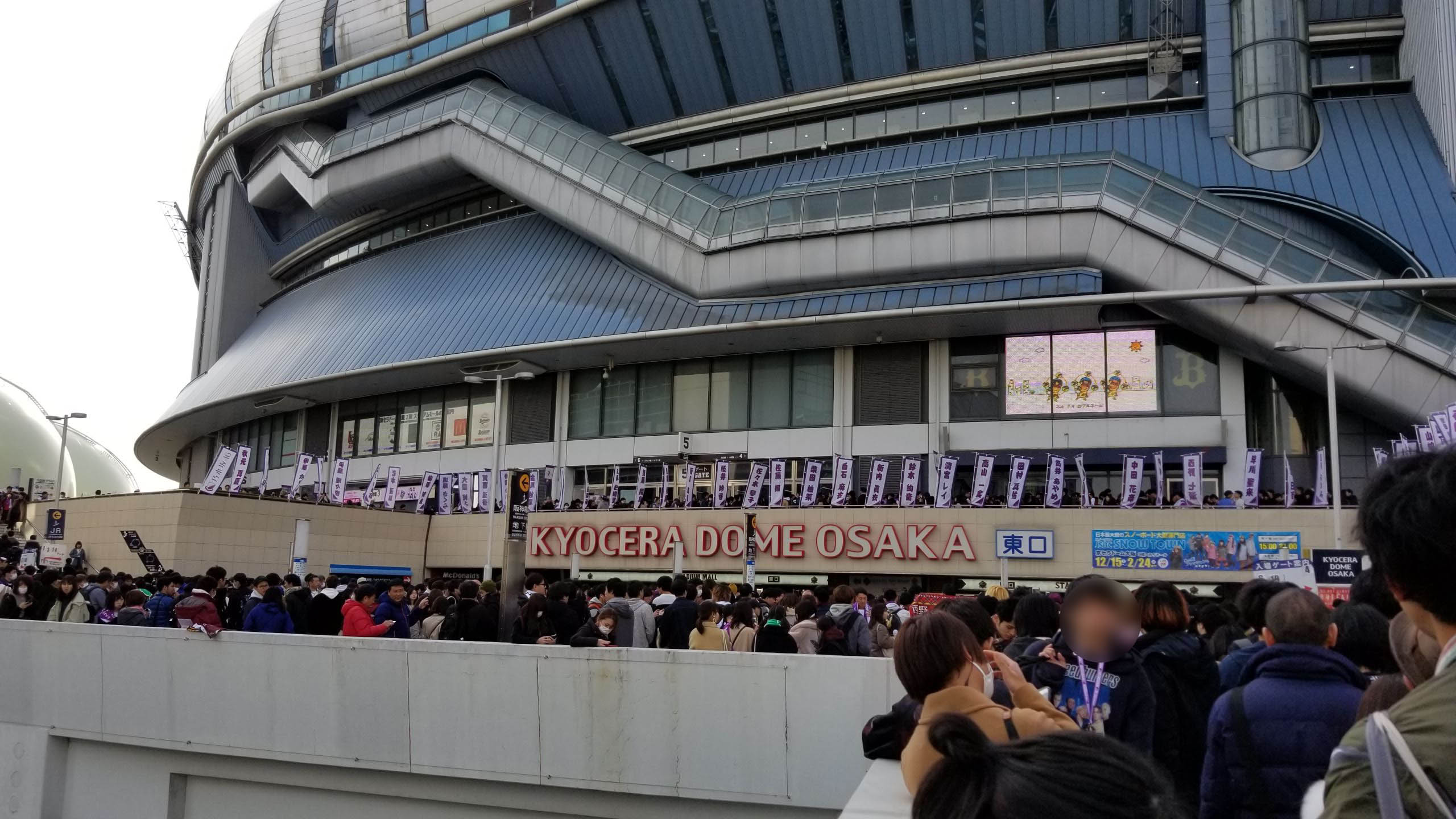 Fans gathering outside Kyocera Dome Osaka before a Nogizaka46 concert